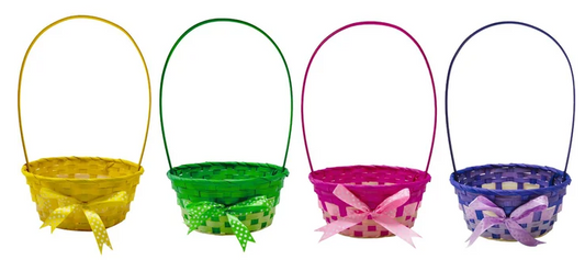Large Round Woven Easter Gift Basket With Handle (1x Only, colour choice is random)