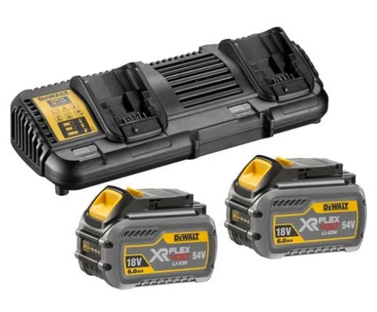 DeWALT 10.8 - 54V Flexvolt Dual Port Charger With 2 x 6.0Ah Batteries DCB132T2-XE