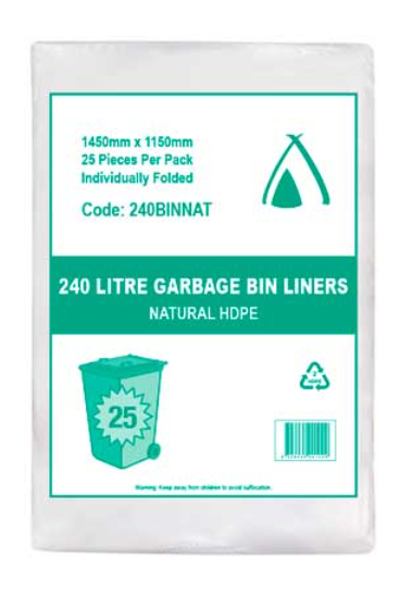 Heavy Duty, Bin Liner, Natural/ Clear, 240L 100 Ctn