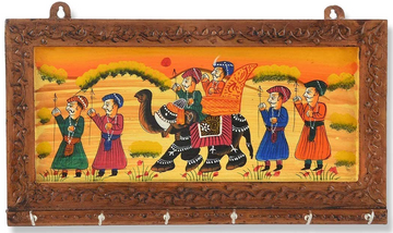 Wooden Rajastani Art Work 6 Hook Hanging Key Holder - 30 x 15 x 1.3 cm