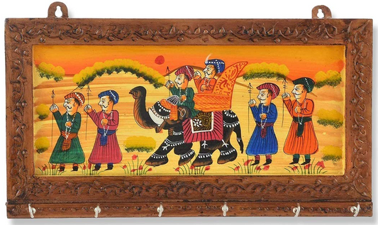 Wooden Rajastani Art Work 6 Hook Hanging Key Holder - 30 x 15 x 1.3 cm