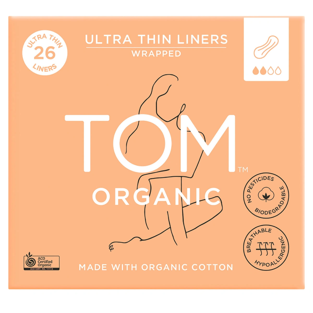 TOM Organic Panty Liners (Wrapped) Ultra Thin Liners for Everyday - Carton 6x26 Packs