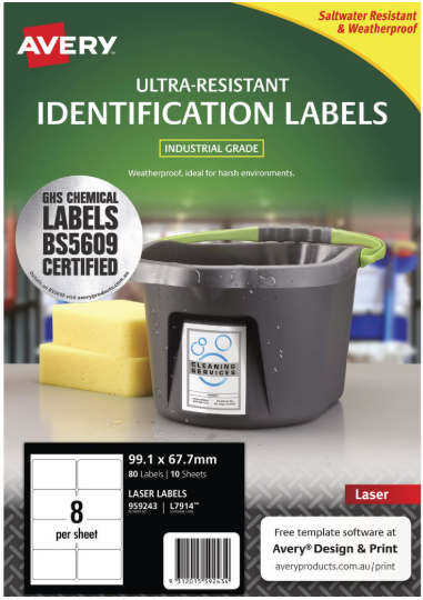 Avery 8UP Chemical Grade Laser Labels 99.1 x 67.7mm 10 Sheets