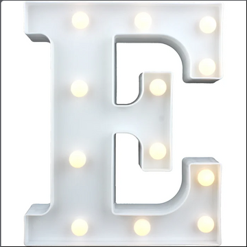 LED Light Up Letter E, White - 22 x 18cm