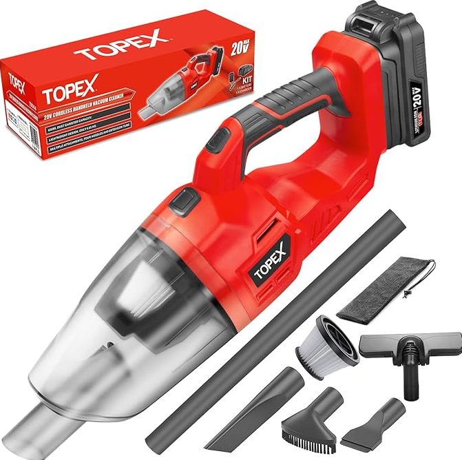 TOPEX 20V Cordless Handheld Vacuum Cleaner for Home & Car w/ Battery & Charger