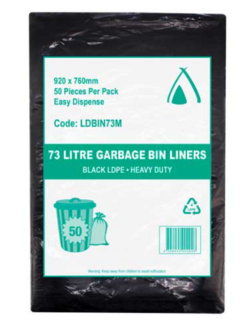 Heavy Duty, Bin Liner, Black, 73L 250 Ctn