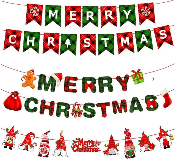 6 Pcs Merry Christmas Banner Santa Claus Elk Garland Xmas Banner Flag Hanging