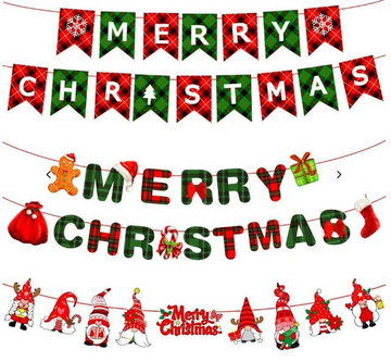 6 Pcs Merry Christmas Banner Santa Claus Elk Garland Xmas Banner Flag Hanging