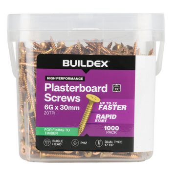 Buildex 6G x 30mm Gold Passivated Plasterboard Screws - 1000 Pack