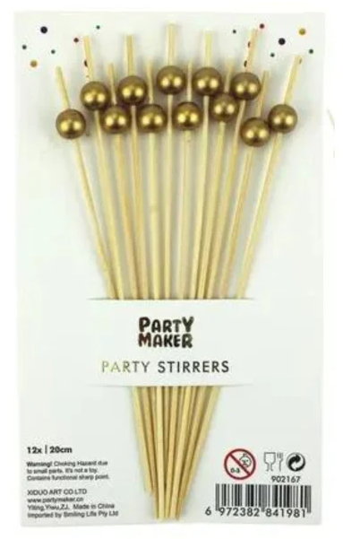 Gold Bead Wooden Cocktail Picks (Pack of 12)