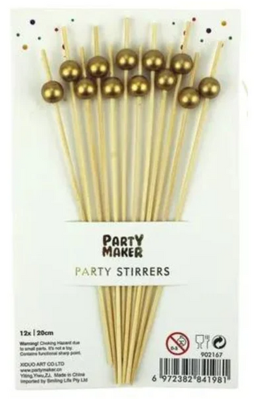 Gold Bead Wooden Cocktail Picks (Pack of 12)