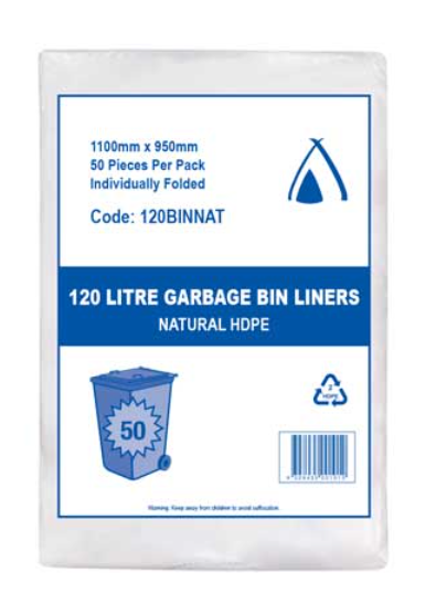 Heavy Duty, Bin Liner, Natural/ Clear, 120L 100 Ctn