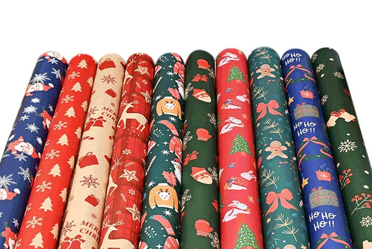 10Pcs Christmas Wrapping Paper Christmas Present Wrap Rolls Cute Traditional Xmas Wrap Paper - 70 x 50cm