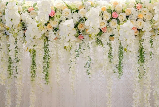 White Lace Floral Curtain Large Printed Fabric Backdrop