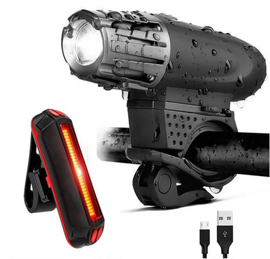 USB Rechargeable Waterproof LED Bike Bicycle Light Set