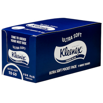 KLEENEX 0201 Pocket Pack Facial Tissue, White 4 Ply, 9 Tissues/Pack, 144 Packs/Case