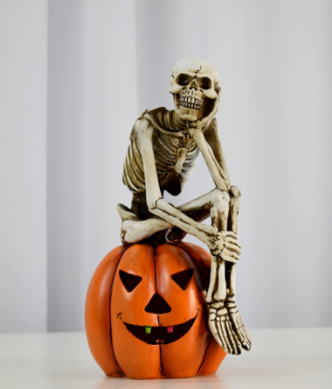 Ceramic Skeleton on Pumpkin - 29cm