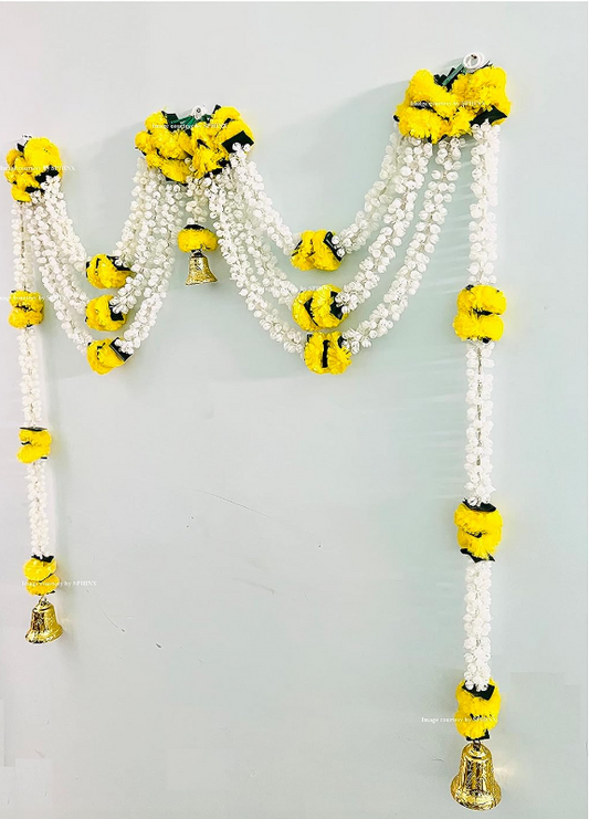 Artificial Marigold Jasmine & Green Leaves Door toran for Main Entrance - 15 x 15 x 150 cm