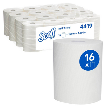 SCOTT 4419 Roll Hand Towel, White, 100 Metres/Roll, 16 Rolls/Case