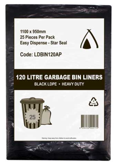 Heavy Duty, Bin Liner, Black, 120L 100 Ctn