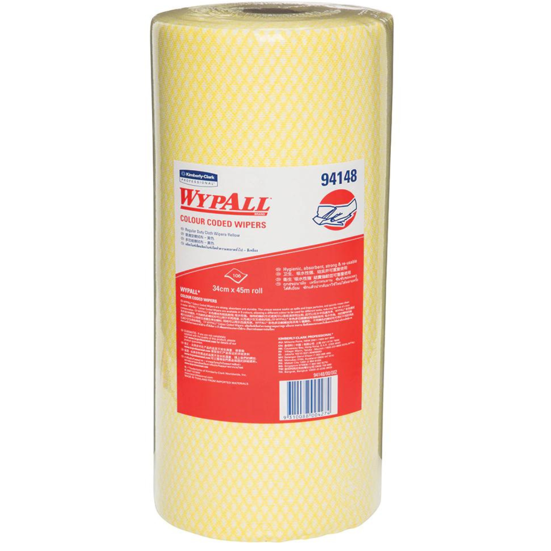 WYPALL 94148 Roll Wiper, Yellow 34cm x 45m, 106 Wipers/Roll, 6 Rolls/Case