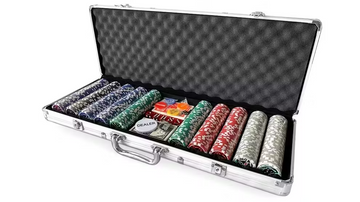 Professional Poker Card Game Set with Casino Dice and 500 Holographic Butterfly Chips in Aluminium Case