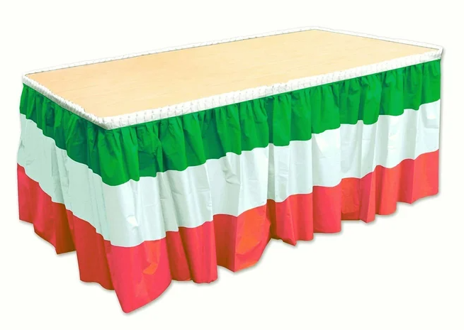 Red White Green Plastic Table Skirt - 74cm drop x 4.26m long