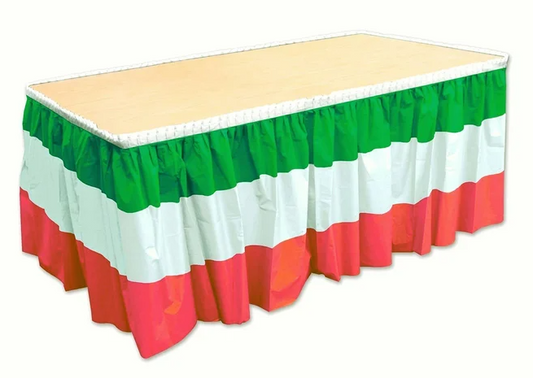 Red White Green Plastic Table Skirt - 74cm drop x 4.26m long