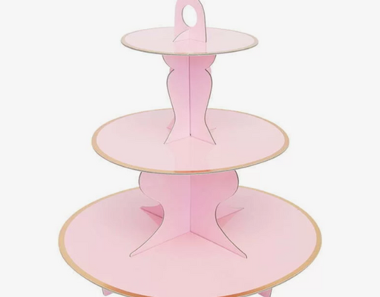Premium Round Pink Gold Rim 3 Tier Cupcake Stand