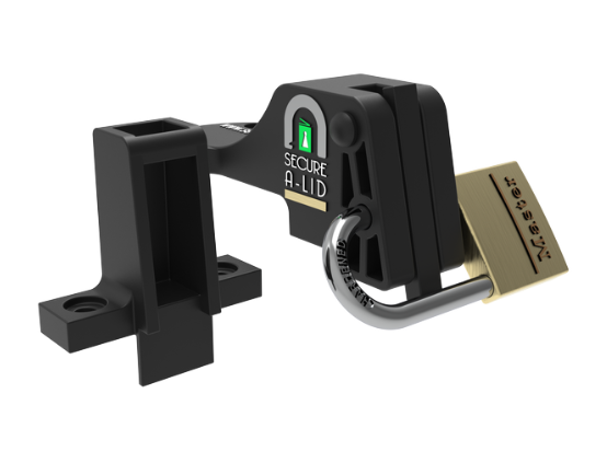Wheelie Bin Lock (Can be padlocked) - Secure A-Lid® auto-release bin lid latching system - Padlock NOT INCLUDED