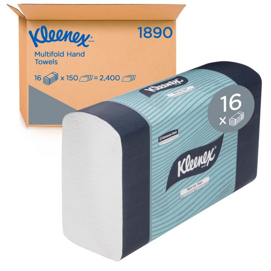 KLEENEX 01890 Multifold Hand Towel, White 24cm x 23.3cm, 150 Towels/Pack, 16 Packs/Case