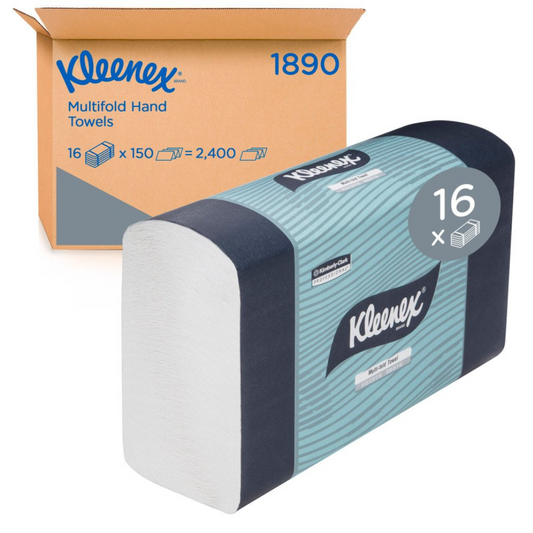 KLEENEX 01890 Multifold Hand Towel, White 24cm x 23.5cm, 150 Towels/Pack, 16 Packs/Case