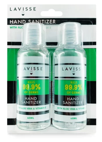 Lavisse Hand Sanitiser Gel, 75% Alcohol 60ml - 2pk