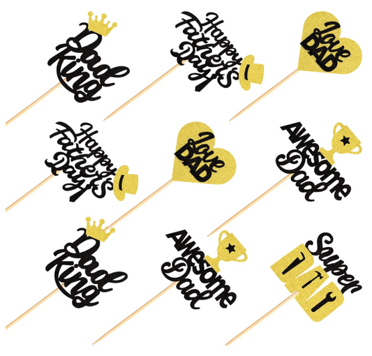 Happy Father's Day Cupcake Toppers Black Glitter - Set of 30