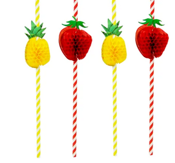 Pineapple & Strawberry Striped Paper Straws (Pack of 10)