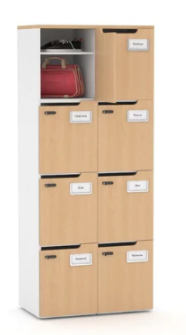 Locker 4 x2 Unit  Size: 800Wx450Dx1913H Colour: White, Door : Maple