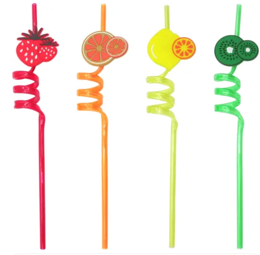 Swirly Fruit Plastic Straws (Pack of 4)