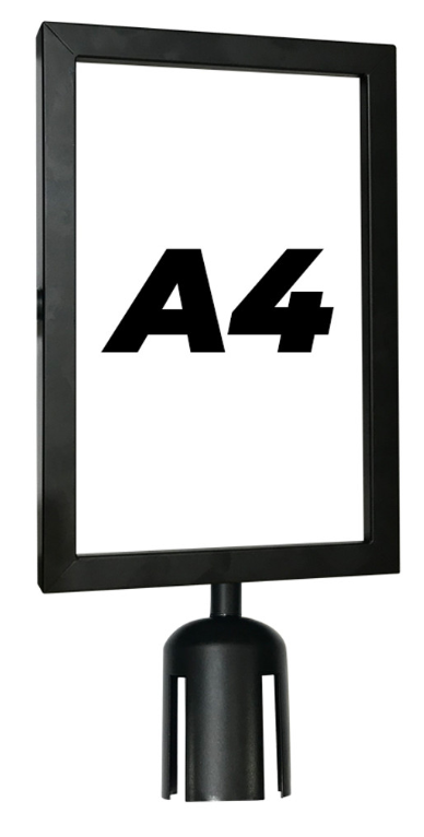 A4 Sign Holder for Retractable Belt Queue Bollard - Portrait - Black