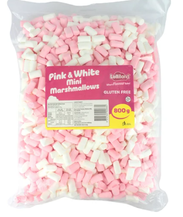Pink & White Mini Marshmallows (800g Bag)