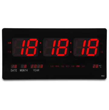 Checkmate Barnet Mains Powered LED Calendar Temp Wall Clock, 45cm