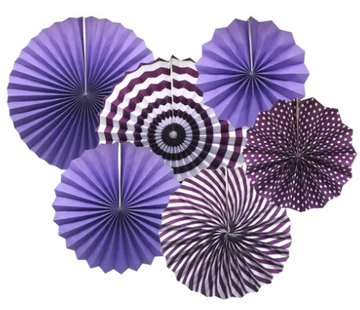 Purple Paper Fan Decorations (Pack of 6)