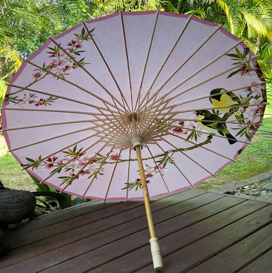 Chinese paper parasol - pink cherry blossoms and birds