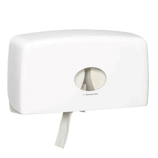 AQUARIUS 70210 Jumbo Roll Toilet Tissue Twin Dispenser, White Lockable ABS Plastic, Compatible with 5748, 5749 Codes & 38004