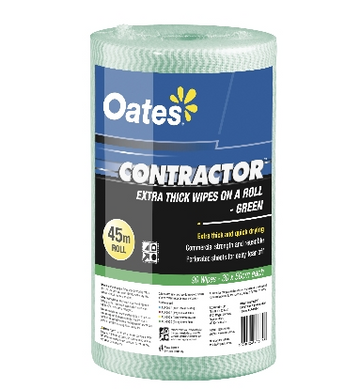 CLR-090-G Oates Contractor Extra Thick Wipes Roll, Green, 300x500mm, 90/roll