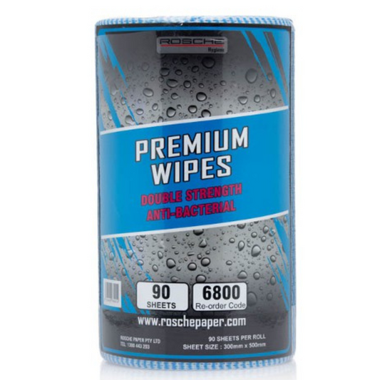 Rosche 6800 Premium Wipes (Blue) Double Strength Anti-Bacterial 45m, 90 sheets