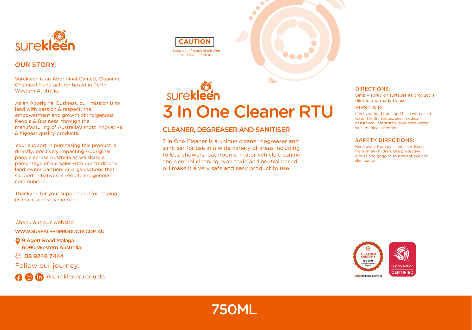 Surekleen 3 in 1 All Purpose Cleaner RTU, 750ML