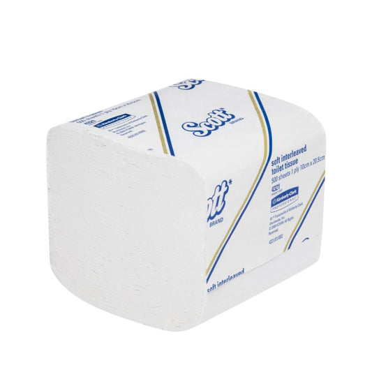 SCOTT 4321 Soft Interleaved Toilet Tissue, White 1 Ply, 500 Sheets/Pack, 36 Packs/Case