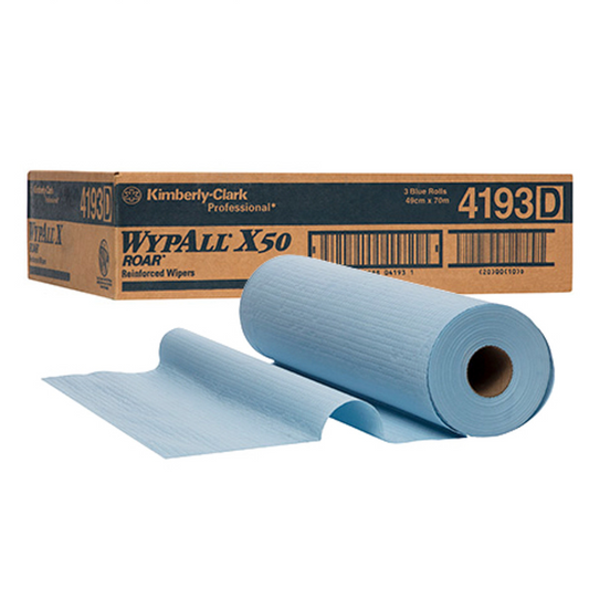 WYPALL 4193 X50 Large Roll Wiper, Blue 49cm x 70 Metres/Roll, 3 Rolls/Case