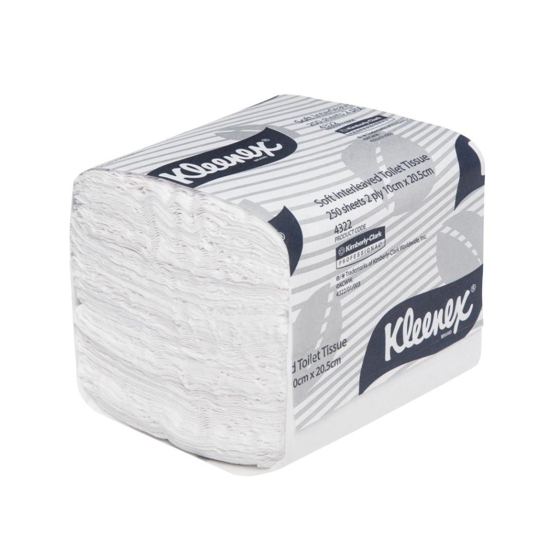 KLEENEX 4322 Soft Interleaved Toilet Tissue, White 2 Ply, 250 Sheets/Pack, 36 Packs/Case