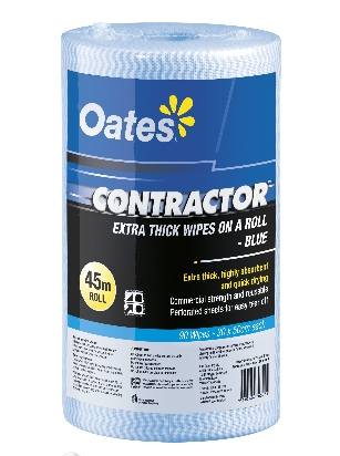 CLR-090-B Oates Contractor Extra Thick Wipes Roll, Blue, 300x500mm, 90/roll